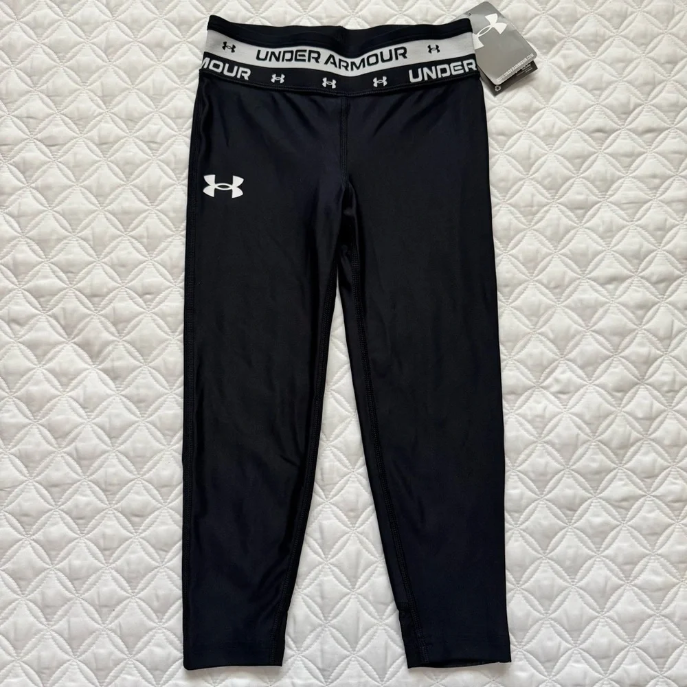 NWT Under Armour Girls HeatGear Base Layer Leggings Black Size S